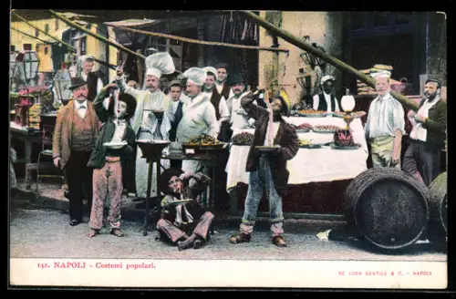 AK Neapel / Napoli, Costumi popolari, Spaghetti Essen auf der Strasse