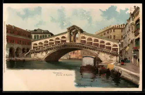 Künstler-Lithographie Venezia / Venedig, Ponte di Rialto