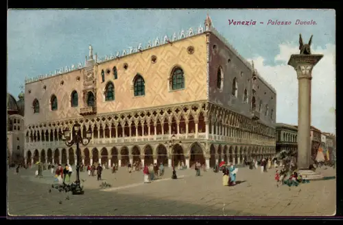 AK Venezia, Palazzo Ducale, Menschen, Denkmal