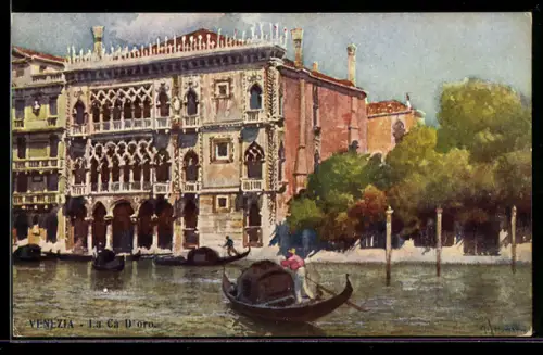 Künstler-AK Venezia, Palazzo Cà d`Oro, Gondeln
