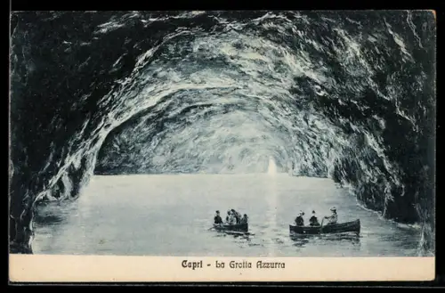 AK Capri, la Grotta Azzurra, Höhle mit Ruderbooten