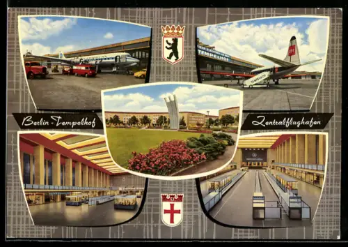 AK Berlin-Tempelhof, Flughafen mit Innenansicht und Flugzeugen