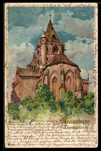 Künstler-AK F. Hoch: Strassburg, Blick auf die Thomaskirche