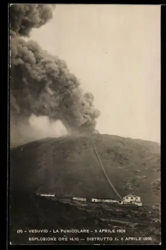 AK Vesuvio, La Funicolare, Ausbruch des Vesuv am 5.4.1906
