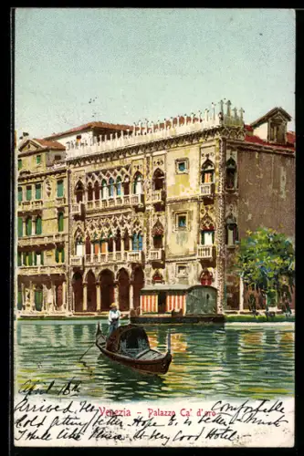 Lithographie Venezia, Palazzo Ca` d`oro, Gondel