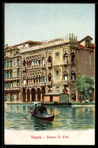 Lithographie Venezia, Palazzo Ca` d`oro, Gondel