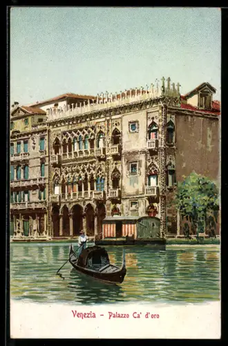 Lithographie Venezia, Palazzo Ca` d`oro, Gondel