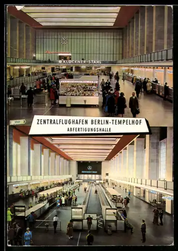 AK Berlin-Tempelhof, Abfertigungshalle im Zentralflughafen