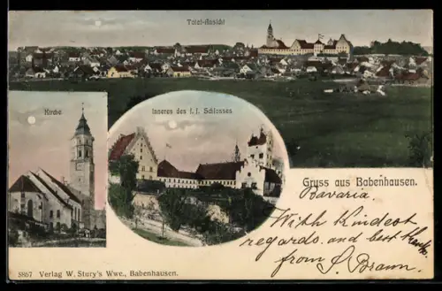 AK Babenhausen, Total-Ansicht, Kirche, Inneres des f. f. Schlosses