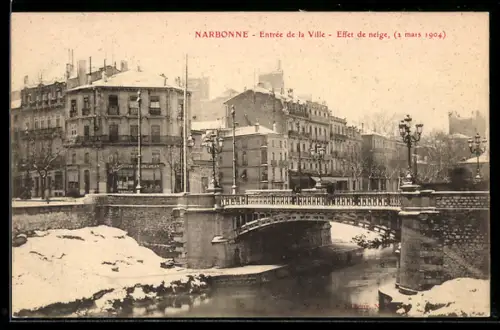 AK Narbonne, Entrée de la Ville, Effet de neige, Mars 1904