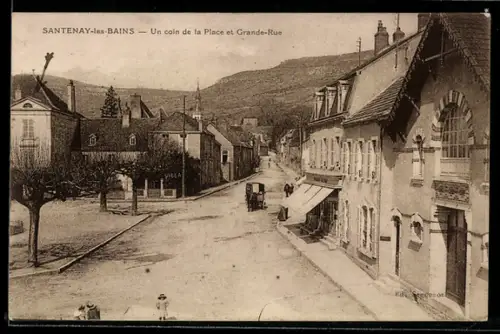 AK Santenay-les-Bains, Un coin de la Place et Grande-Rue