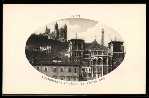 AK Lyon, Cathédrale St.-Jean et Fourvière