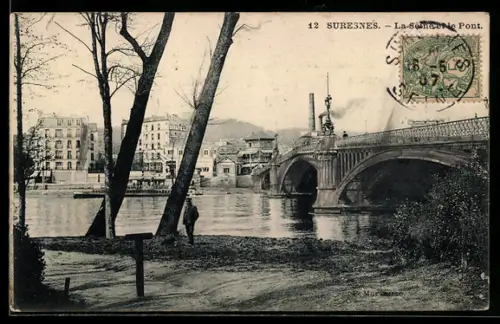 AK Suresnes, La Seine et le Pont