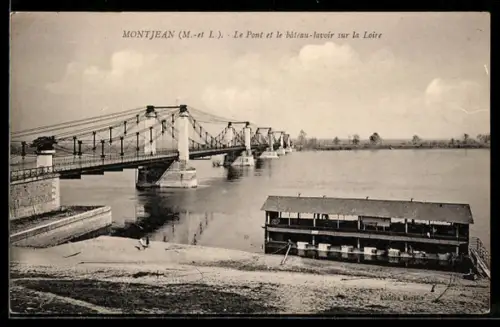 AK Montjean /M.-et L., Le Pont et le bateau-lavoir sur la Loire