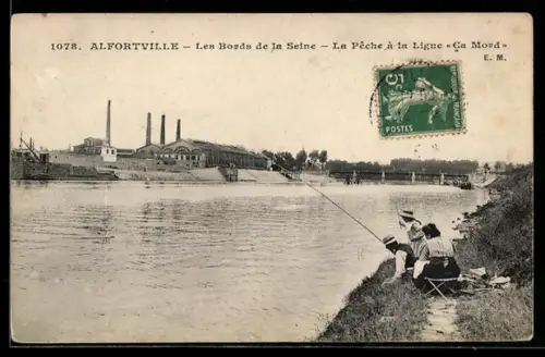 AK Alfortville, Les Bords de la Seine, La Pêche à la Ligne, Ça Mord