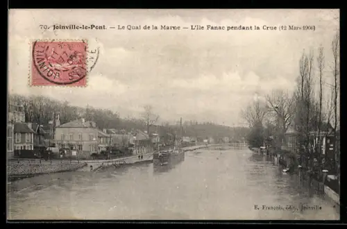 AK Joinville-le-Pont, Le Quai de la Marne, L`Ile Fanac pendant la Crue