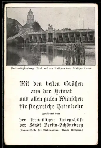 AK Berlin-Schöneberg, Blick auf das Rathaus vom Stadtpark