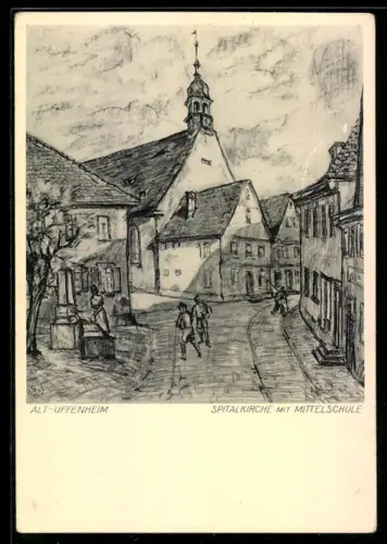 Künstler-AK Uffenheim, Spitalkirche mit Mittelschule