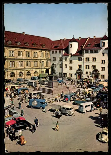 AK Stuttgart, Schillerplatz mit Schillerdenkmal und Altem Schloss