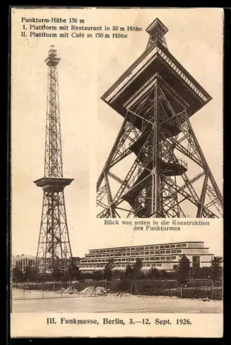 AK Berlin-Charlottenburg, Funkturm, Blick von unten in die Konstruktion