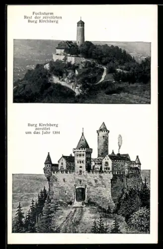 AK Jena, Fuchsturm, Rest der zerstörten Burg Kirchberg, Burg Kirchberg um 1304