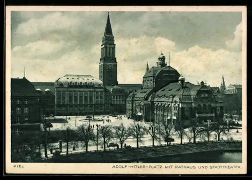 AK Kiel, Platz mit Rathaus, Stadttheater