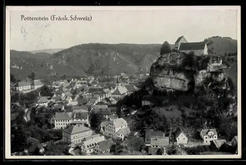 AK Pottenstein /Fränk. Schweiz, Burg, Felsen, Ortsansicht