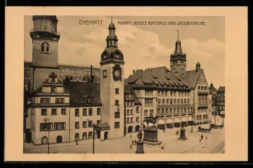 AK Chemnitz, Markt, Neues Rathaus, Jacobikirche