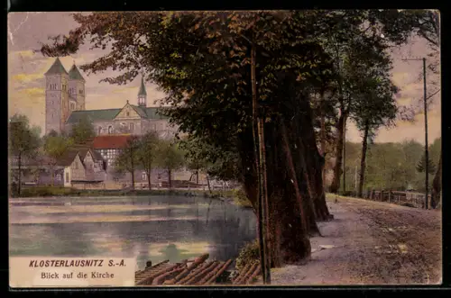 Lithographie Klosterlausnitz /S.-A., Blick auf die Kirche