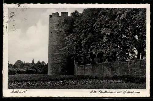 AK Soest i. W., Alte Stadtmauer mit Kattenturm