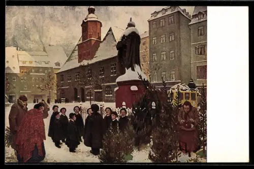 AK Jena, Markt, Johann-Friedrich-Denkmal, Kurrende