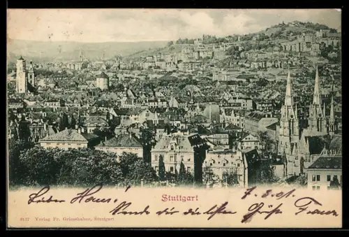 AK Stuttgart, Ortspanorama aus der Vogelschau