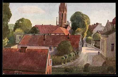 Künstler-AK Wilhelmshaven, Alt-Heppens, Ortsansicht mit Kirche