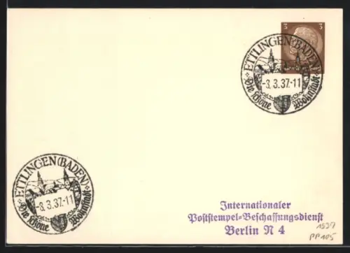 AK Stempel Ettlingen /Baden, Internationaler Poststempel-Beschaffungsdienst, Poststempel-Beschaffungsdienst Berlin