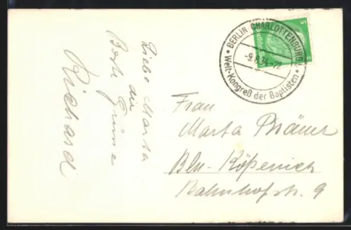 AK Stempel Berlin-Charlottenburg, Welt-Kongress der Baptisten 1934