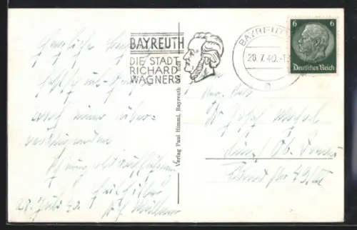 Leporello-AK Bayreuth, Stadt Richard Wagners mit Profildarstellung, Stempel
