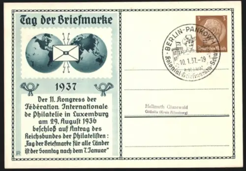 AK Stempel Berlin-Pankow, Kolonial-Briefmarken-Schau 1937, Ganzsache