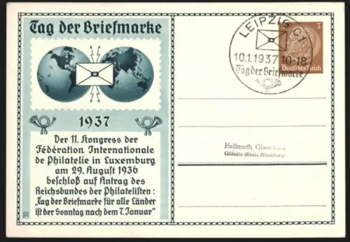 AK Stempel Leipzig, Tag der Briefmarke 1937, Ganzsache