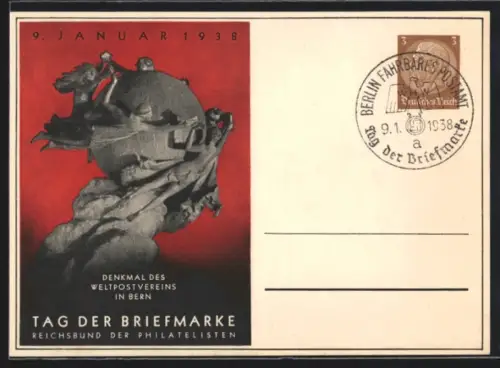 AK Stempel Berlin, Tag der Briefmarke 1938, Berlin Fahrbares Postamt, Ganzsache