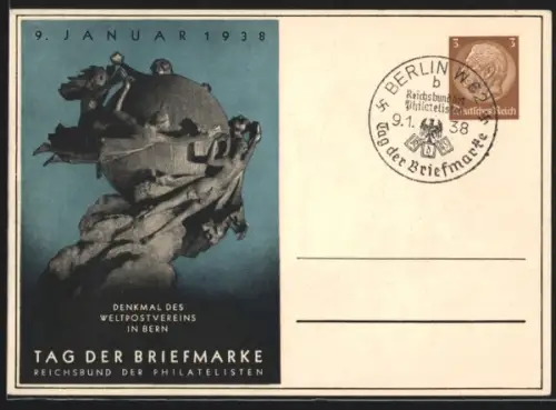 AK Stempel Berlin, Tag der Briefmarke 1938, Reichsbund der Philatelisten, Ganzsache