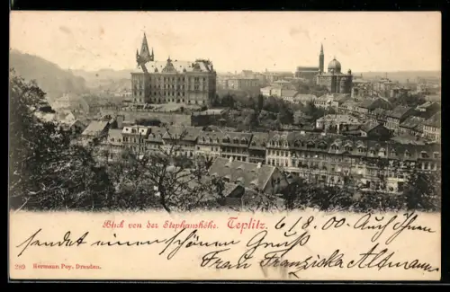 AK Teplitz, Blick von der Stephanshöhe mit der Synagoge