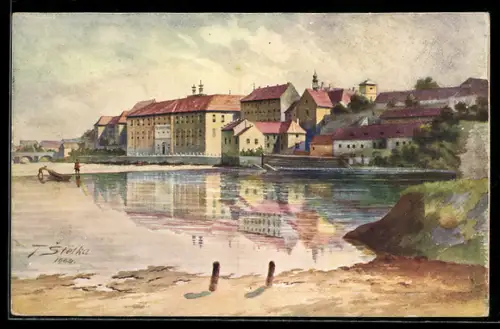 Künstler-AK Pisek, Flusspartie