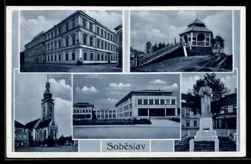 AK Sobeslav, Kostel, Drogerie Karel Horák