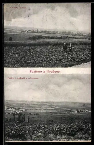 AK Hrusova, Celkový pohled, Partie u nádrazi a cukrovaru
