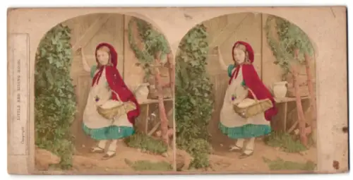 Stereo-Fotografie Mädchen in Rotkäppchen-Verkleidung zum Fasching