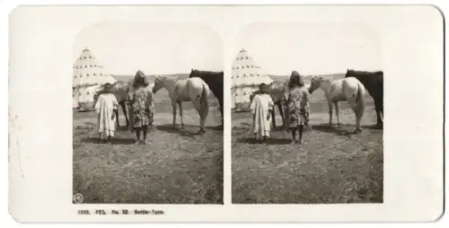 Stereo-Fotografie Portrait von Afrikanern in einem Dorf neben Pferden