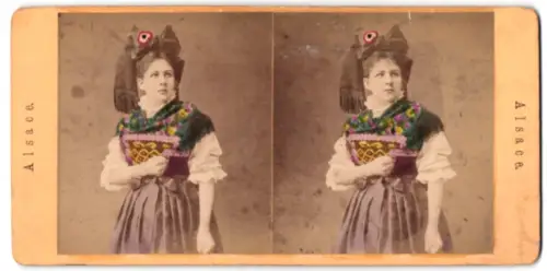 Stereo-Fotografie Hübsche Frau in elsässischer Tracht