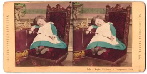 Stereo-Fotografie Kleinkind mit einer Spielzeug-Angel und Bauklötzchen