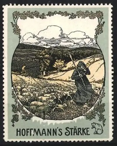 Reklamemarke Hoffmann`s Stärke, Schäfer mit Herde