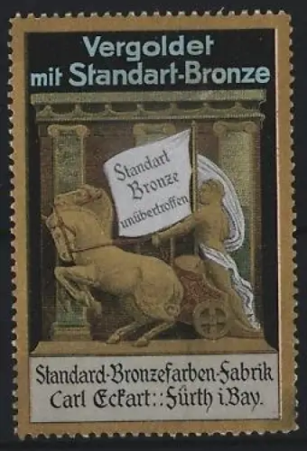 Reklamemarke Fürth, C. Eckart, Vergoldungsmittel Standart-Bronze, Reiter auf einem Streitwagen